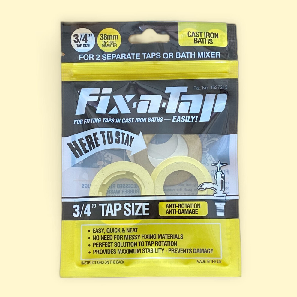 Essex Yellow Fix-A-Tap Tap Fitting Kit For 3/4" Taps Or Bath Mixer - For Cast Iron Baths. 5060001803364