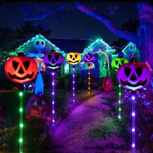6PCS Solar Halloween Pumpkin Pathway Lights Color Changing on OnBuy