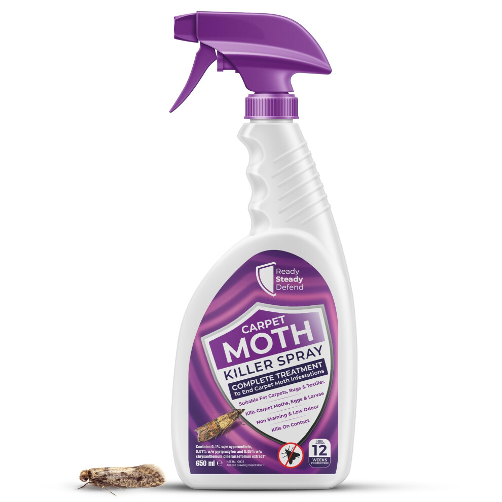 Ready Steady Defend Carpet Moth Killer Spray 650Ml Powerful Moth Killer, Moth Repellent For Carpets, Moth Spray For Complete Moth Treatment, No1 Pest Expert Formula To