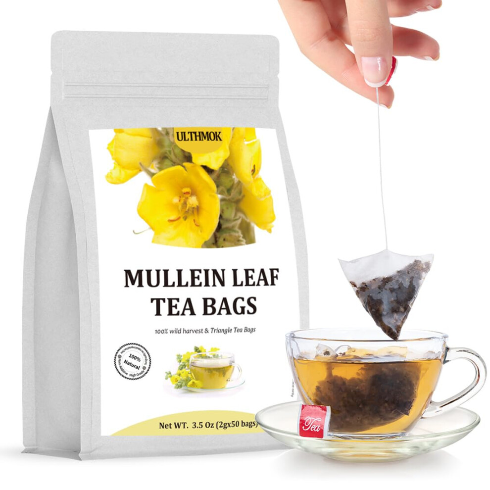 Premium 50 Mullein Leaf Tea Bags. Made With 100% Pure Mullein Leaves, For Lungs Cleanse And Respiratory Support, No Flavoring & No Additives