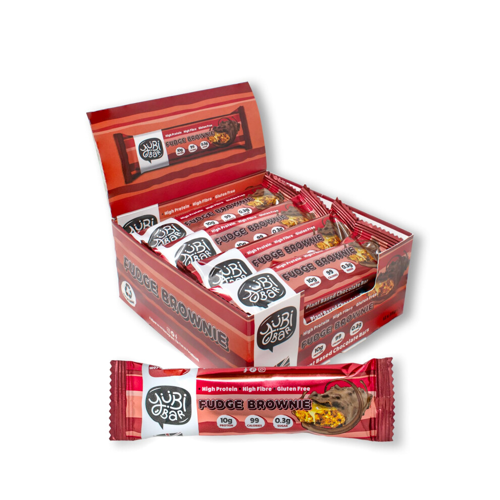 Yubi Bar Yubi Fudge Brownie - 12 Pack - Protein Bars - 99 Calories, High Protein, High Fibre, Low Sugar, Gluten Free And Dairy Free - Healthy Snacks/Nutrition