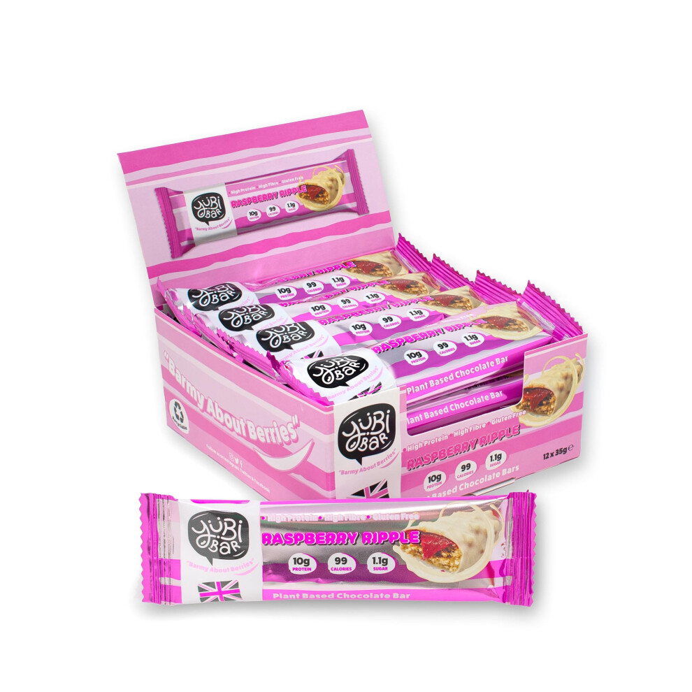 Yubi Bar Yubi Raspberry Ripple - 12 Pack - Protein Bars - 99 Calories, High Protein, High Fibre, Low Sugar, Gluten Free And Dairy Free - Healthy