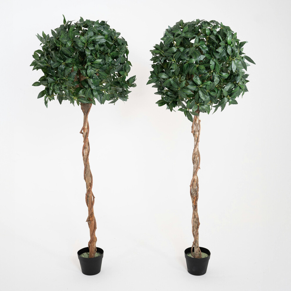 (150cm) Artificial Bay Topiary Tree - Pack Of 2 UV Stable Outdoor Use - Blooming Artificial