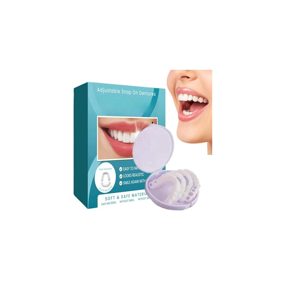 Bettinay 2Pair Dentures False Teeth, Clip On Veneers Top And Bottom, Temporary Adjustable Snap On Dentures Clip