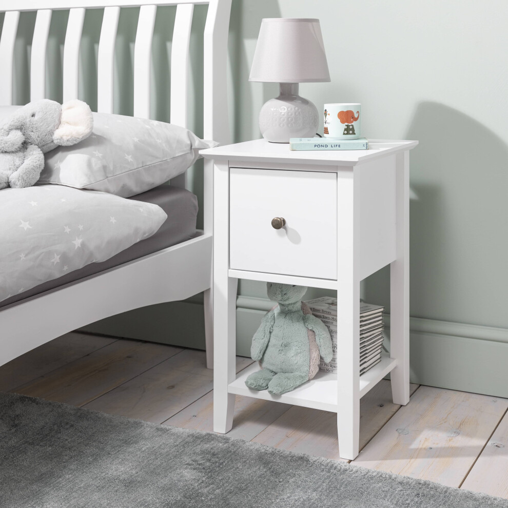 Asora Bedside Table with Drawer in Classic White