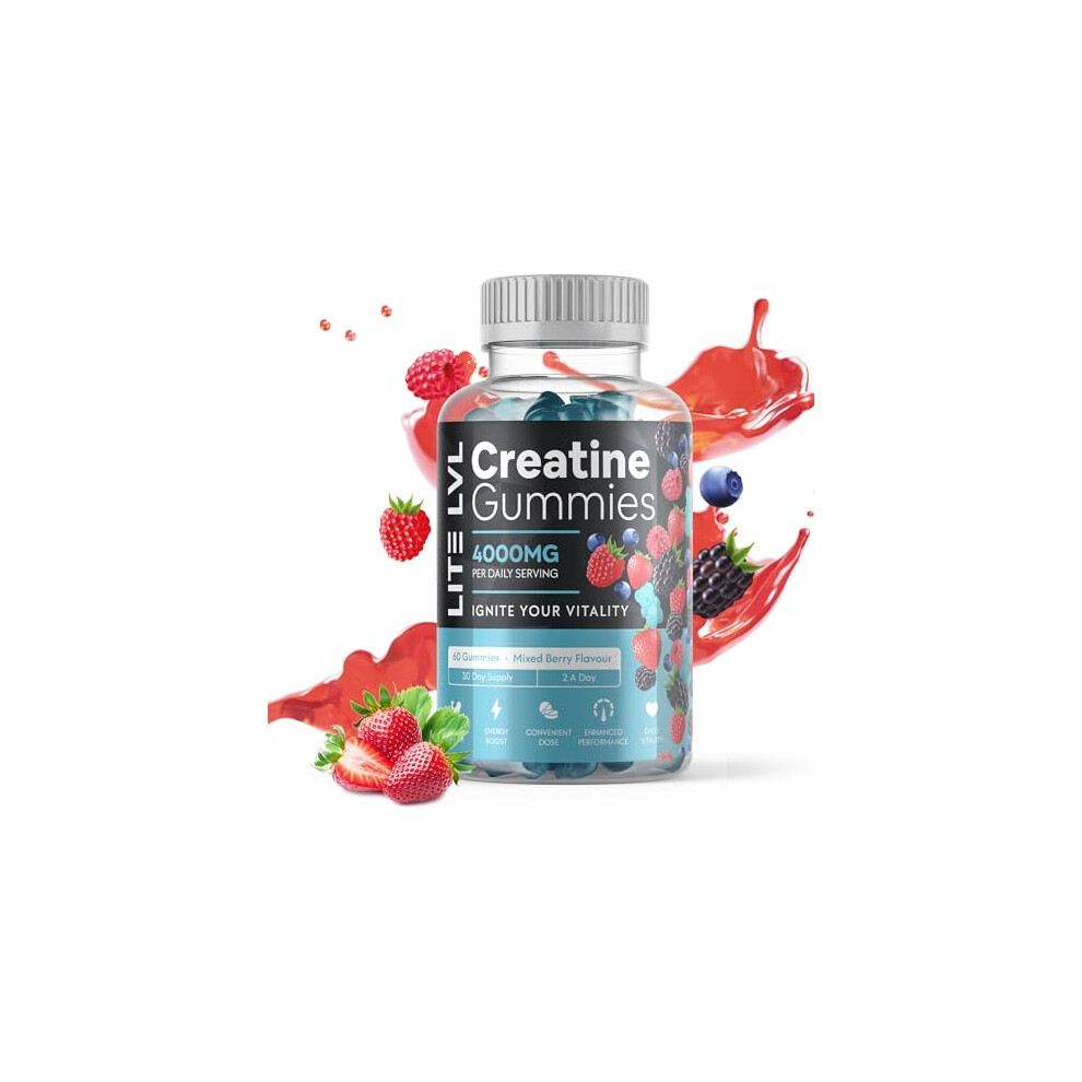 Lvl Creatine Monohydrate Gummies | 4000Mg Daily Serving Creatine Gummies In Mixed Berry Flavour | Creatine Gummies For Women & Men