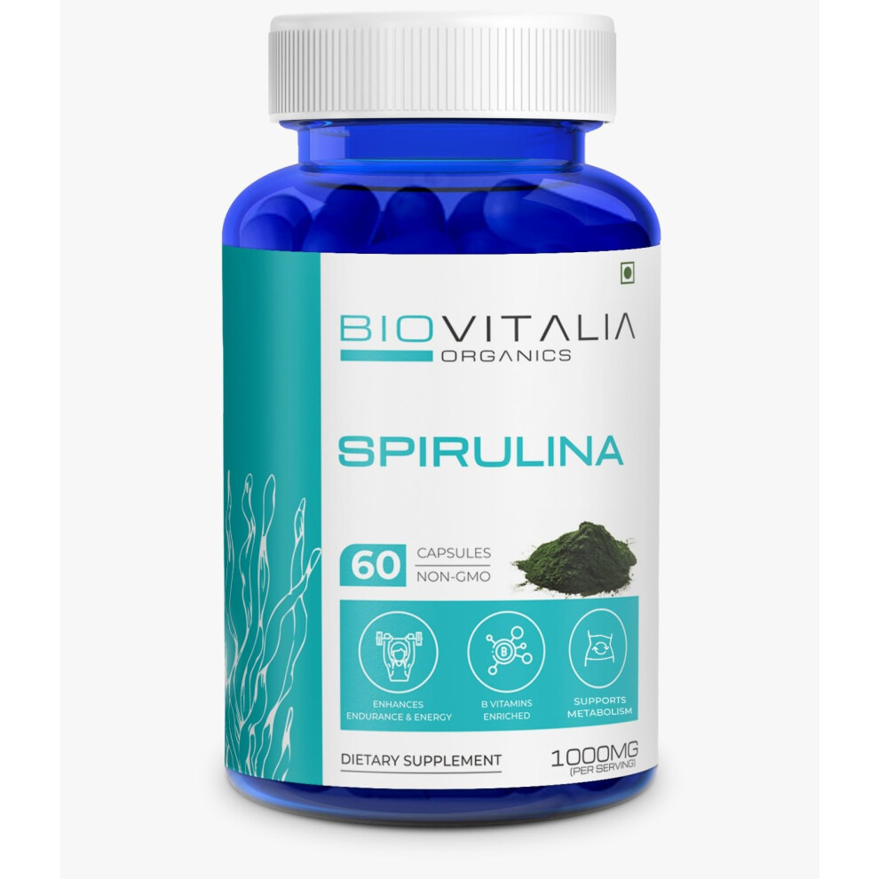 Spirulina Extract Capsules - Natural Spirulina Supplement 100% Plant Based Sources of Minerals & Vitamins Supports Daily Energy for Active Lifestyle &