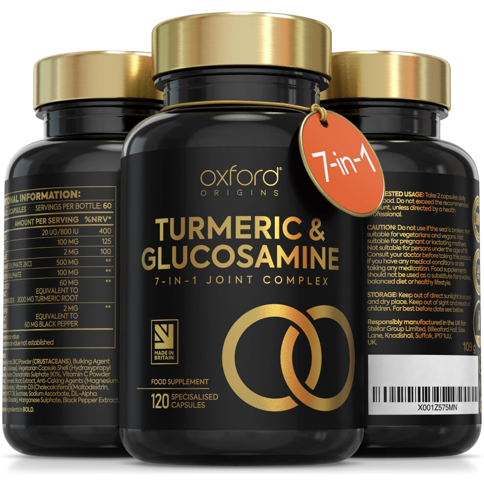 7-in-1 Turmeric and Black Pepper Capsules with Glucosamine and Chondroitin High Strength | Two per Day, 2 Month Supply | Turmeric Capsules High