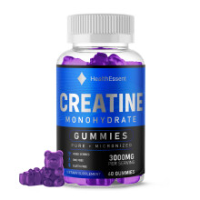 HealthEssent Creatine Gummies - High-Strength 3000mg Monohydrate per Serving, 60 Chews (1 Month) Pre-Workout Gym Supplement