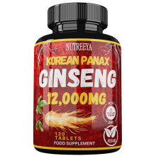 Nutreeya Korean Panax Ginseng Extract 12,000mg (50X) 120 Vegan Tablets - Standardized, Concentrated Root, Non-GMO