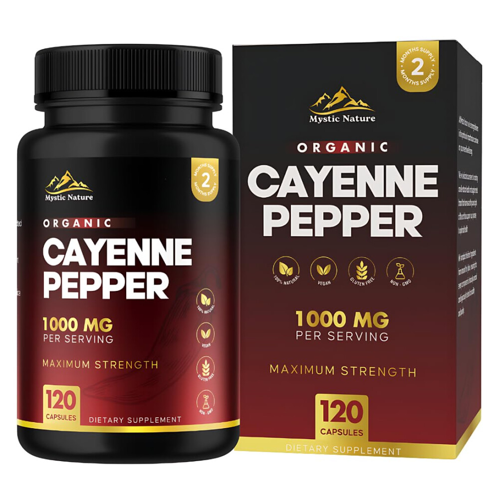 Organic Cayenne Pepper Capsules | 120 Capsules | 1000 MG | 100% Natural | Cayenne Pepper Organic Supplement | Vegan Non-GMO Zero Additives | UK Brand