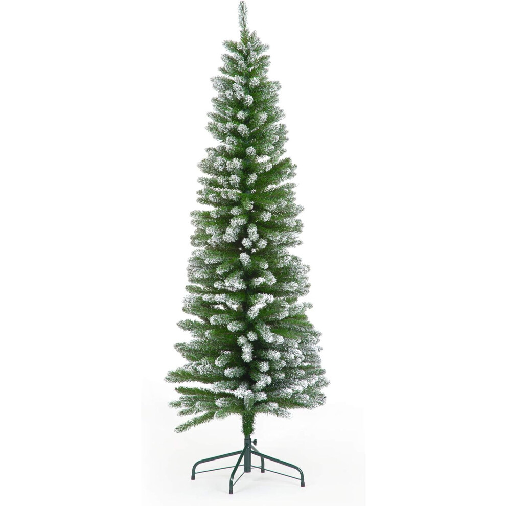 Snow Time (4Ft) Spinky Snow Flocked Pencil Christmas Tree Green