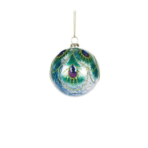 (Round) Assorted Peacock Feather with Blue Tinsel Shaped Baubles