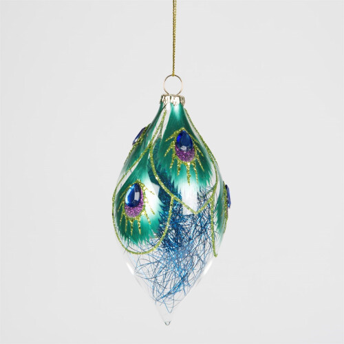 (Teardrop) Assorted Peacock Feather with Blue Tinsel Shaped Baubles