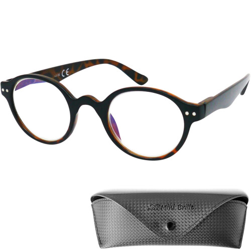 Professor Style Reading Glasses with Round Oval Lens FREE Case Vintage Plastic Frame Black Brown Women and Men Retro Reading Glasses 1.50
