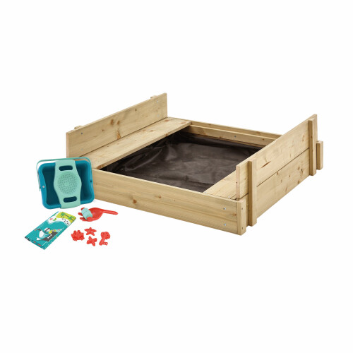 TP Wooden Lidded Sandpit with Dig & Explorer Accessory Kit - FSC certified