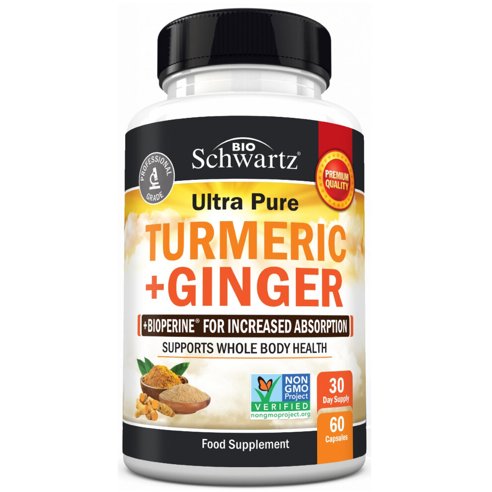 Bioschwartz Black Turmeric Curcumin And Ginger - 95% Standardized Curcuminoids With Bioperine Pepper Extract For Ultra High Absorption - Natural Joint Support