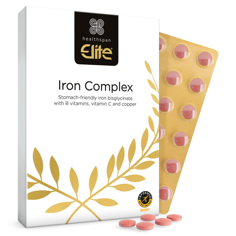 Healthspan Elite Iron Complex 14Mg (4 Months' Supply) | Reduce Tiredness & Fatigue | With Copper & Vitamin C To Aid Absorption | All Blacks Official Partner |