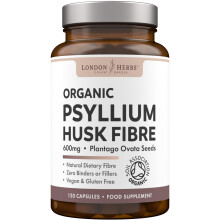 Organic Psyllium Husk Capsules 1200mg | High Strength Psyllium Husk Fibre Supplement | 120 Vegan Capsules | Isabgol Fiber Supplement | Daily Soluble