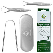 - Tongue Scraper Set with Travel Case | 3pcs 100% Stainless Steel Tongue Cleaner for Comprehensive Oral Care Hygiene & Bad Breath Management | Fresh