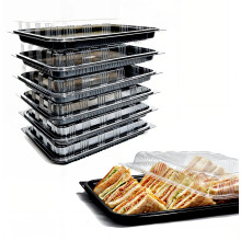 Pack of 6 Sandwich Platter Trays With lids - Reusable Plastic Catering Trays With Lids for Meal Prep, Cakes, Treats and Sandwiches (33.5cm x 24cm x