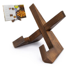 Recipe Book Stand for Kitchen, Wooden Cookbook Holder for Display Stand, Farmhouse Cook Book Stand for Reading Hands Free, Rustic Recipe Holder for