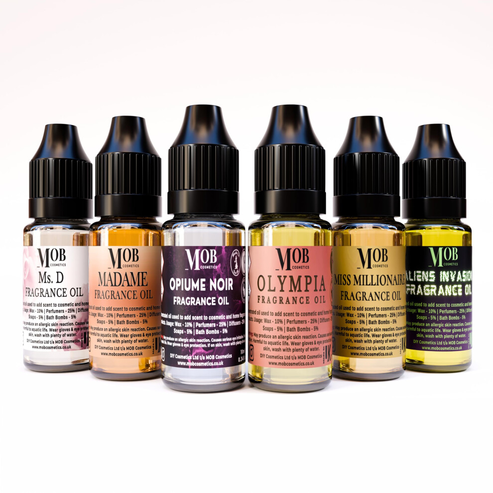 6 x 10mL Luxury and Designer Fragrance Oil Sets - Highly Concentrated Suitable for soaps, bath bombs, candles, diffusers, wax melts and sprays
