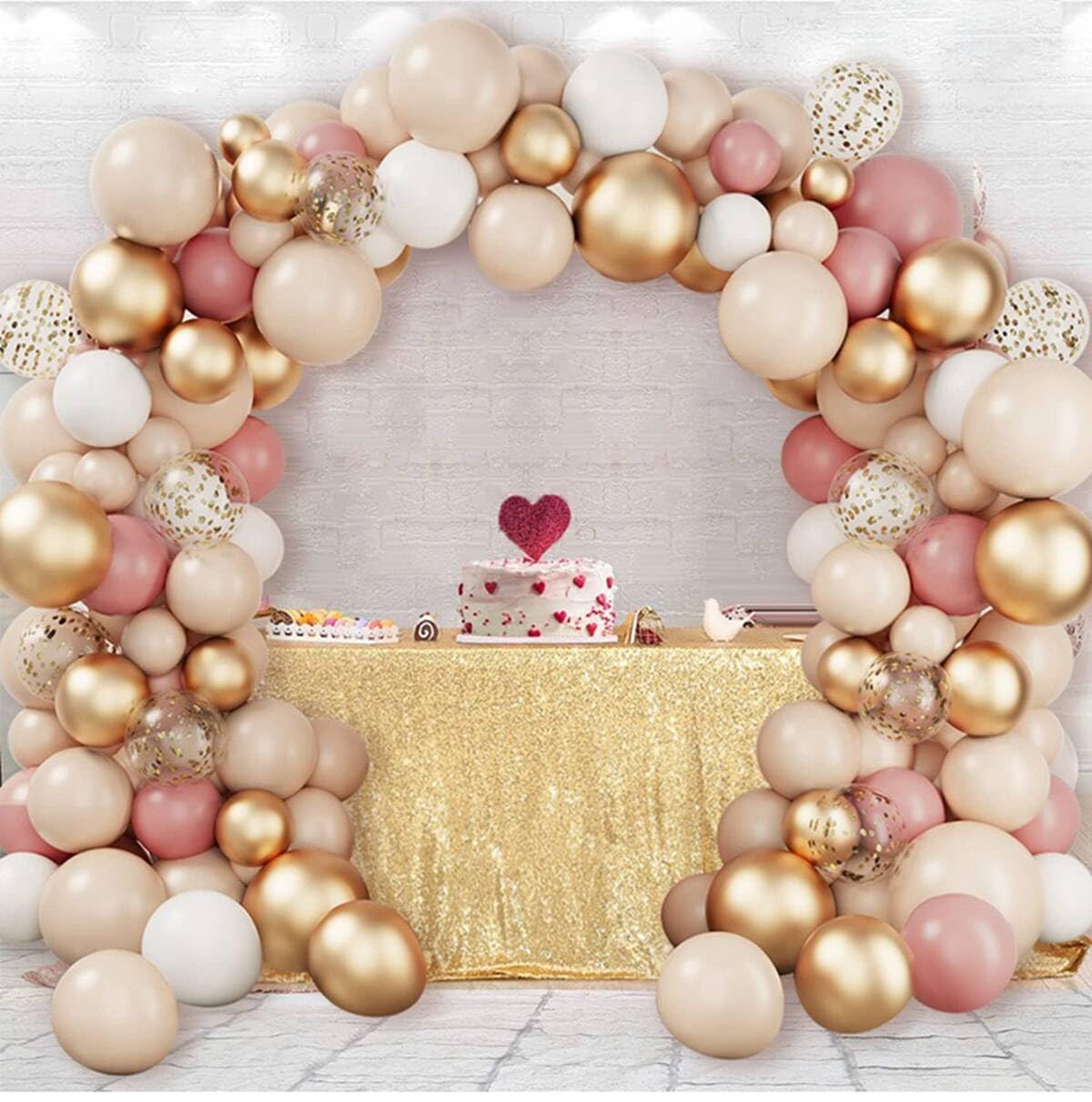 Pink Beige Gold Balloon Arch Garland Kit, 109 Pieces Blush Pastel Pink Peach Pink Gold Beige White Sand Latex Balloon Garland Kit For Girls Women Birthday Baby Bridal Shower Wedding Party Decorations