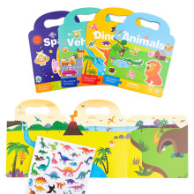 4 Pack Reusable Sticker Book - Childrens Books and Plane Activities for Kids - Toddler Books and Travel Activity Packs for Kids - Dinosaur Sticker