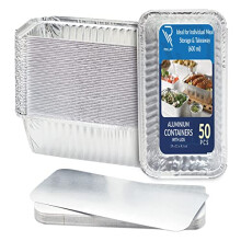 50 Pack Aluminium Foil Food Containers with Lids 600ml - Tin Foil Trays with Lids for Food Storage, Baking, Roasting, Takeaway, and Party - Disposable
