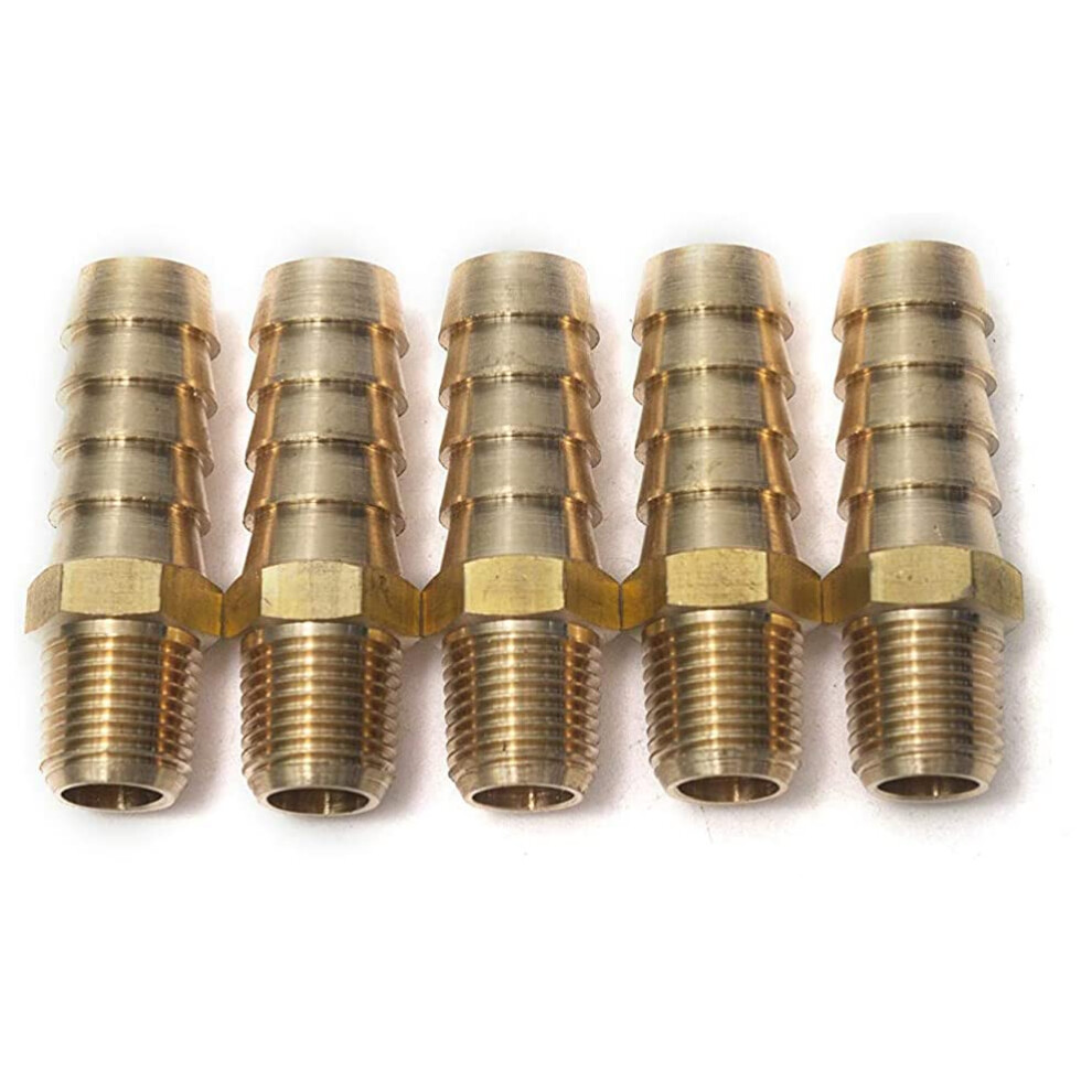 Brass Barbed Fitting Coupler/Connector 1/8-Inch Male Bspt X 3/8-Inch(10Mm) Hose Barb Fuel Gas Water (Pack Of 5) 703546661765