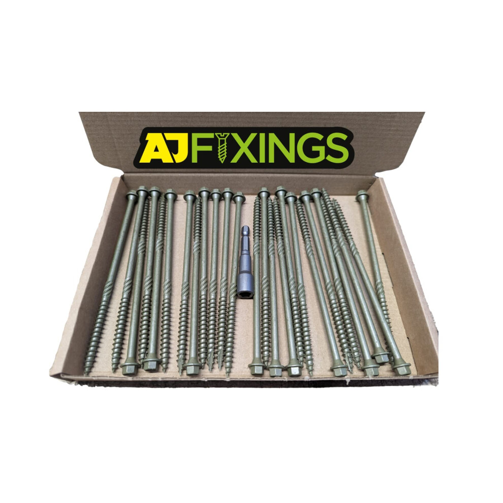 Photos - Nail / Screw / Fastener Box 25 - AJFixings Timber Hex Head Exterior Green Decking Frame Fixing Screws (150mm)