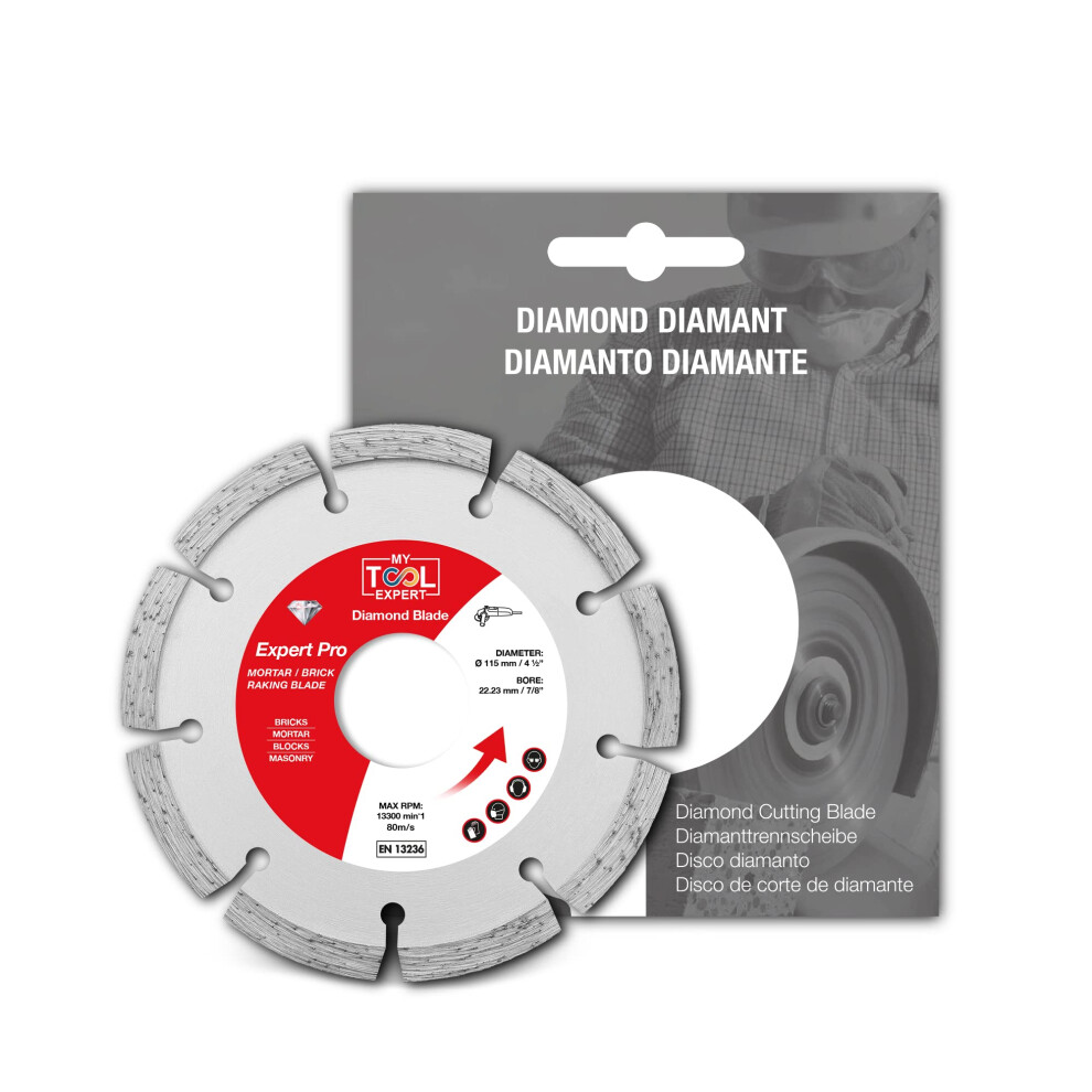 Expert Pro Diamond Mortar Disc 115Mm/4.5", Mortar Masonry Joint Raking Blade For Grinders, Repointing Raker Tool For Fast Removal Of Old Mortar, 5036197076493