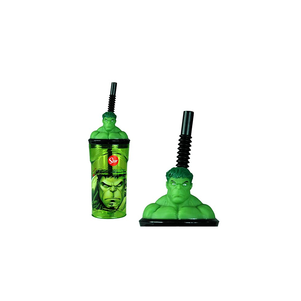 The Hulk 3D Figurine Plastic Tumbler Beaker With Flexi Straw - 360Ml - 7Cm Diameter X 14Cm Height - Sturdy Novelty Enclosed Drinking Cup. Stor S.l.