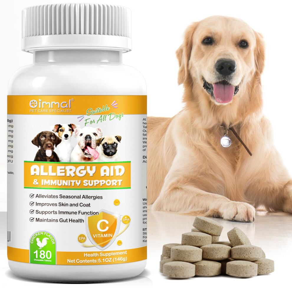 Allergy Aid For Dogs,180 Pcs Allergy Tablets for Dogs,Improves Skin and Coat-Alleviates Seasonal Allergies-Supports Immune Function-Maintains Gut