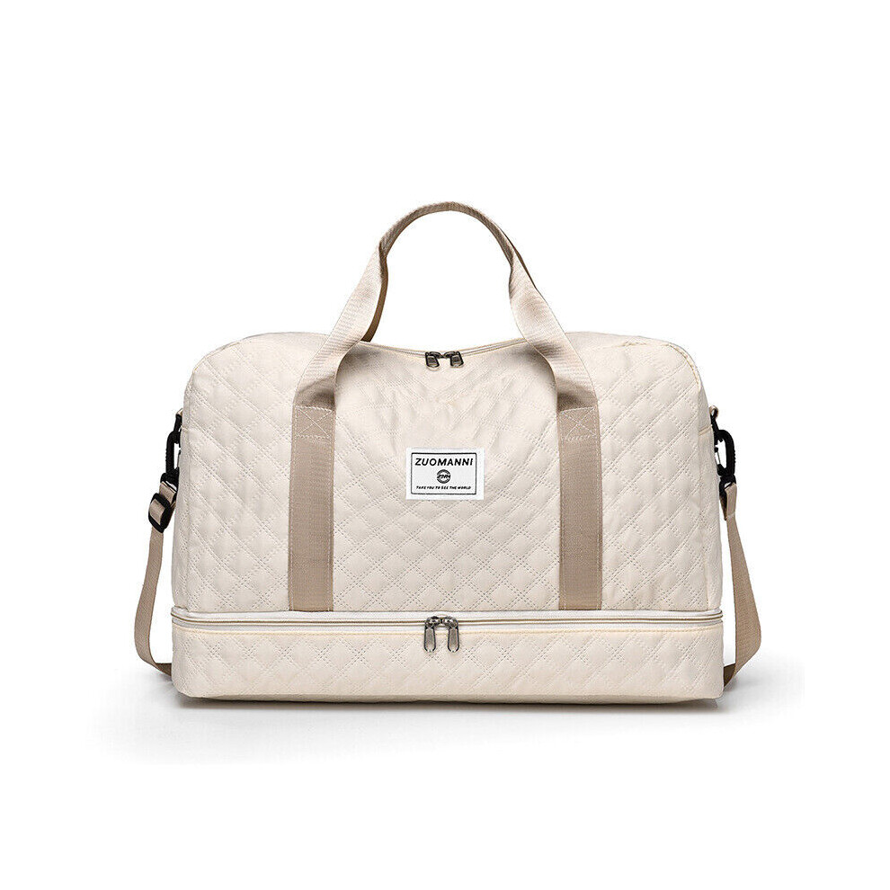 (Beige) Large Gym Large Capacity Checkered Diamond Travel Casual Fashionable Handbag