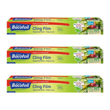 3 X PVC Free Cling Film with Easy-Cut 32.5cm x 20m - Pack of 3 | Easy-Cut Design | Kitchen Essential | Total 60m of Cling Film (Pack of 3)