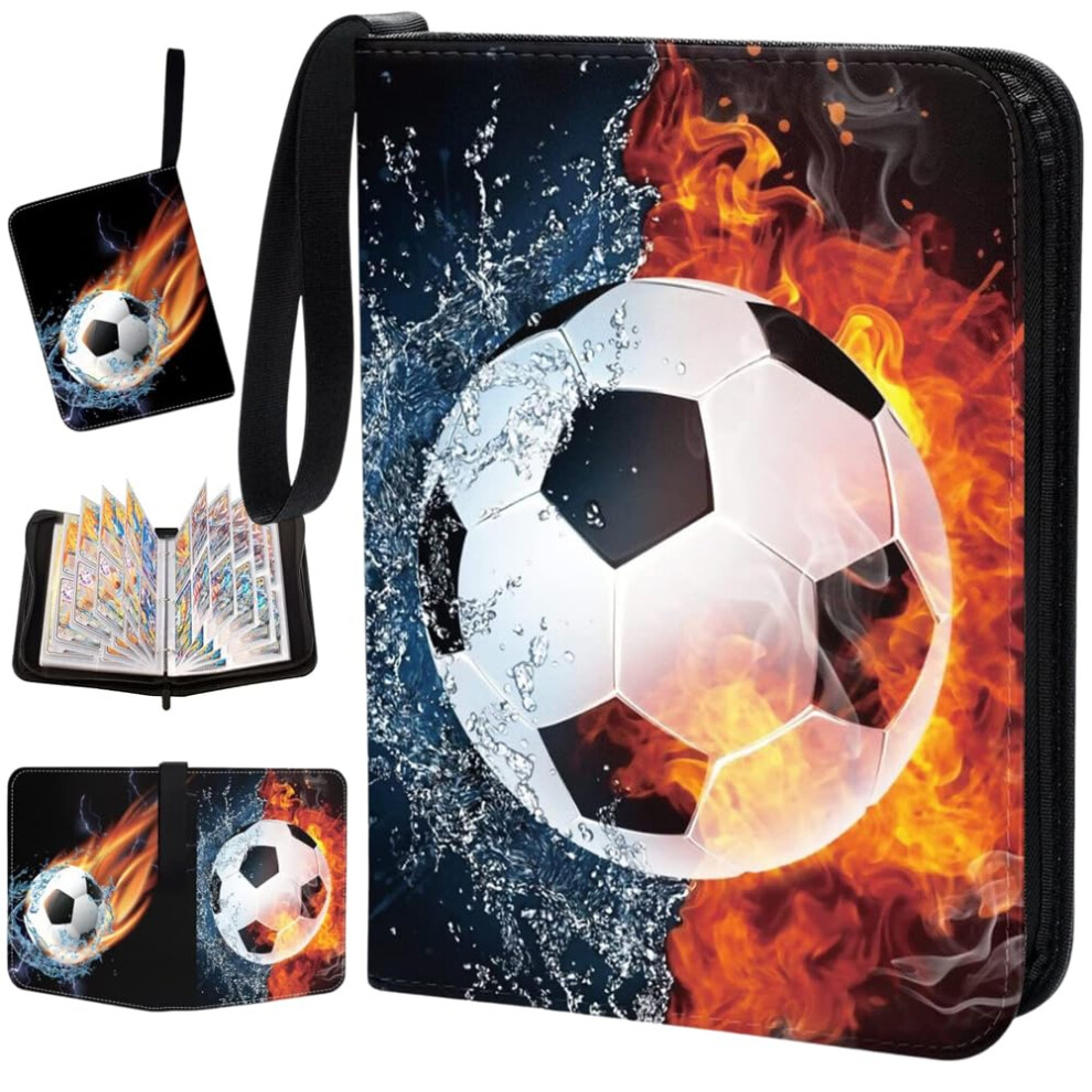 Football Card Collector's Book,Football PU Card Book Football Card Folder With Zipper And Handle Strap Football Collector Binder Clear Card Sleeve