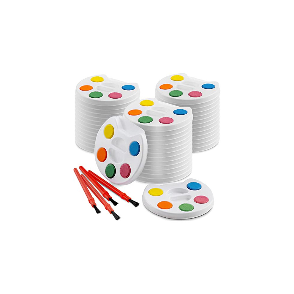 Bedwina Mini Water Colour Paints Sets Kids - (Bulk Pack Of 24) - 5 Watercolour Paints, Kids Paint Palette Tray And Paintbrush For Art Party Favours, Prizes,