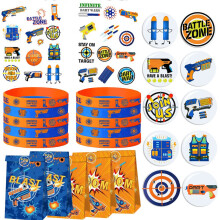 60pcs Dart War Birthday Party Favor Supplies - Dart War Silicone Wristbands, Temporary Tattoos,Goodie Gift Bags, Stickers and Badges for Baby Shower