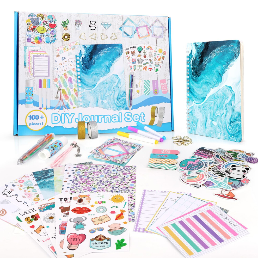 DIY Journal Set for Girls, Kids Scrapbook Kit for Teenage Girls Birthday Presents, Art and Crafts Gift for Kids Age 8-14, 100+ PCS Stationery Set