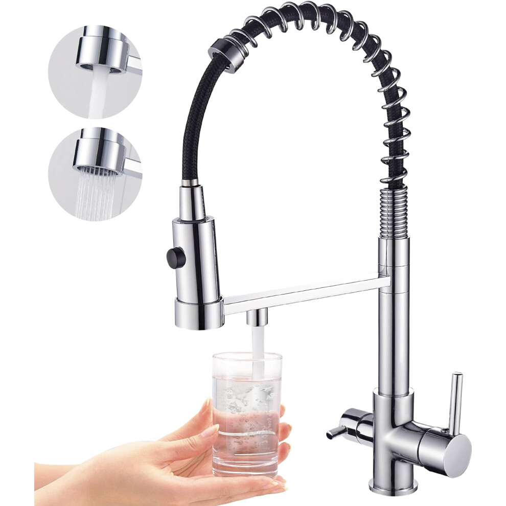 3 in 1 Kitchen Sink Tap with Pull Out Sprayer Single Handle Chrome