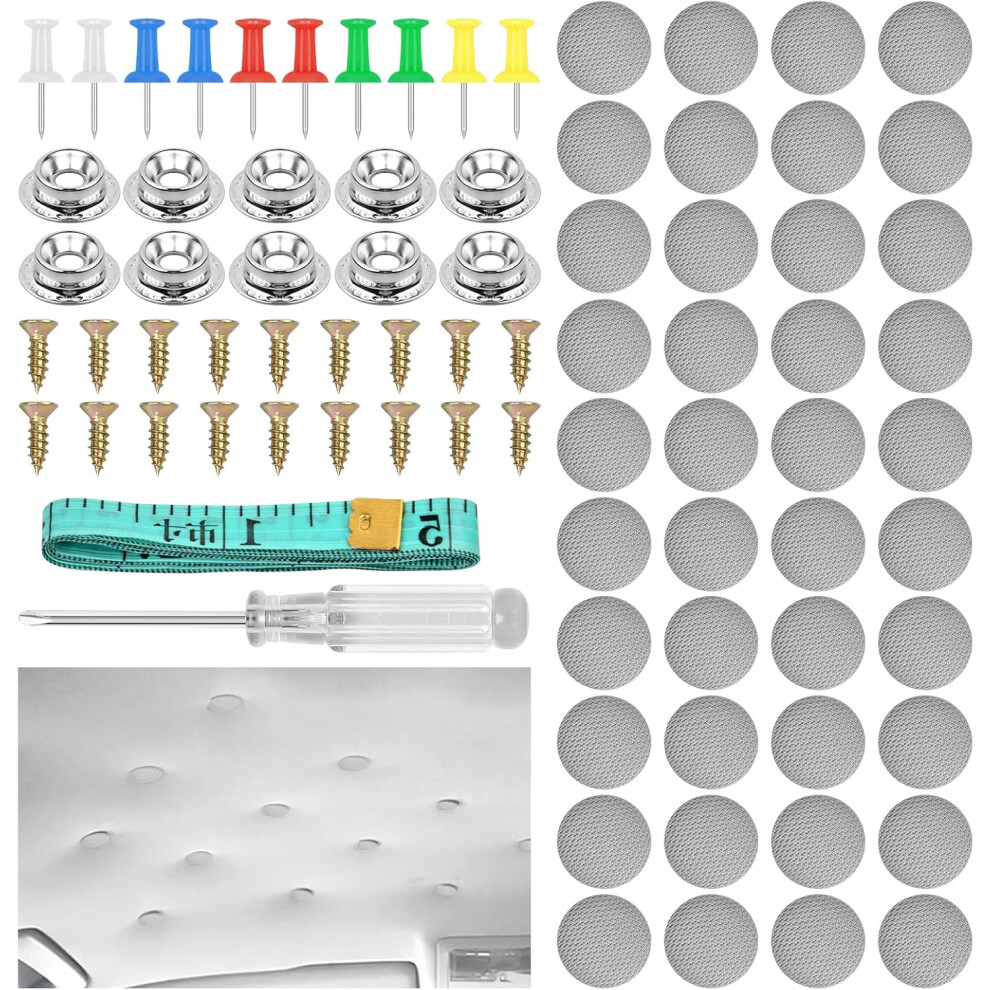 60Pcs Car Roof Headliner Repair Button, Car Proof Repair Rivets Repair Buckles Kits With Positioning Pins Screwdriver Tape Measure 779747654721