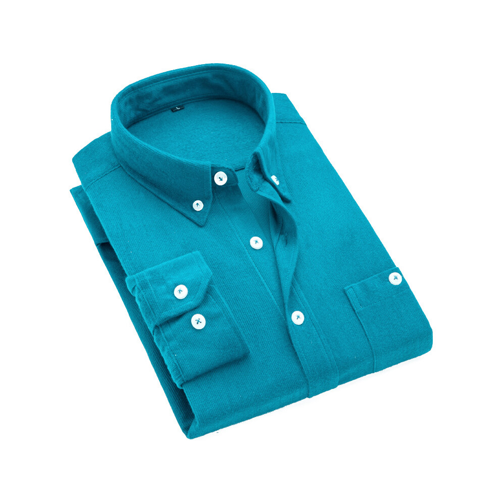 (Peacock Blue, XL) Corduroy Blouses Men Solid Jacket Casual Shirts Collar Long Sleeve Shirt Tops
