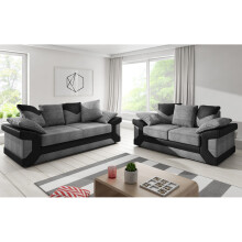 (Black & Grey, 3 + 2 Seater Sofa Set) Dino Fabric & Faux Leather Trim Corner Sofa Range