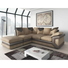 (Brown & Beige, Left Hand Facing Corner) Dino Fabric & Faux Leather Trim Corner Sofa Range