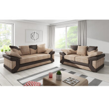 (Brown & Beige, 3 + 2 Seater Sofa Set) Dino Fabric & Faux Leather Trim Corner Sofa Range