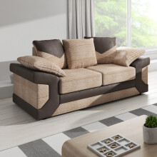 (Brown & Beige, 2 Seater) Dino Fabric & Faux Leather Trim Corner Sofa Range