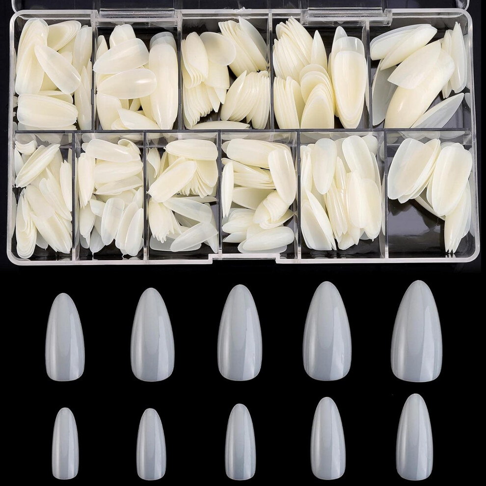 Yohou Almond Shaped Acrylic Nail Tips - 500Pcs False Nail Tips Full Cover Nails, 10 Sizes