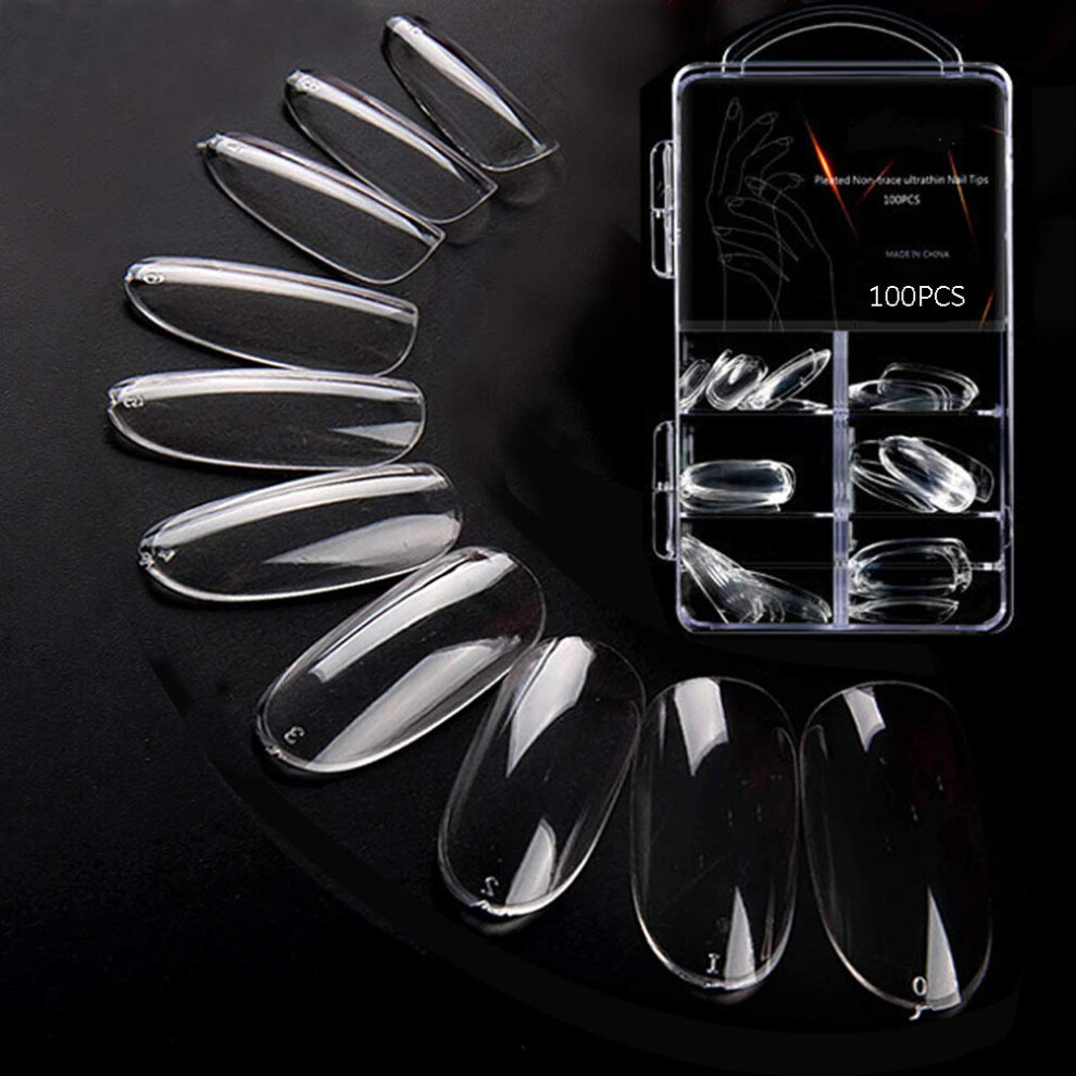 Yohou 100 Pcs Fake Full Cover Ballet Nails False Acrylic Nail Tips 10 Sizes - Oval Nails